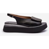 Zazoo 1786 Leather Women's Platform Sandals with Embellishment Black | Shoptok.si