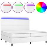 Maison Chic Box spring postelja - Vzmetna postelja z vzmetnico LED bela 200x200cm umetno usnje SL22111, (21892407) | Shoptok.si