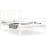 The Living Store Posteljni okvir z vzglavjem bel trden les - Posteljni Okvir, (21524407) | Shoptok.si