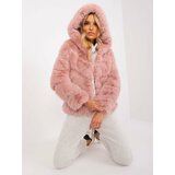Fashion Hunters Dusty pink fur jacket with hood Cene