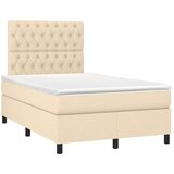  Box spring postelja z vzmetnico LED krem 120x200 cm blago, (20901459) | Shoptok.si