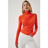  Women's Orange Gathered Detailed High Neck Sandy Blouse Cijene