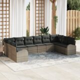 vidaXL 10-delni vrtni kavč set z blazinami siva poli ratan | Shoptok.si