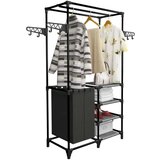 vidaXL Stojalo za oblačila jeklo in netkano blago 87x44x158 cm črno | Shoptok.si