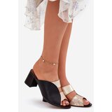 Maciejka Leather Women's Heeled Sandals Black-Gold | Shoptok.si