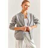 Bianco Lucci Women's Silvery Pocket Zippered Knitwear Cardigan Cene