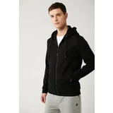Avva Black Unisex Sweatshirt Hooded Flexible Soft Texture Interlock Fabric Zippered Standard Fit Normal Ke