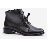 Zazoo 2964 Leather Ankle Boots On Flat Heel Black | ePonuda.com
