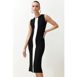 Trendyol Black Color Block Bodycone Fitted Ottoman Knitted Midi Pencil Dress | Shoptok.si