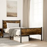 Maison Chic Kovinski Posteljni okvir - Enojna postelja - Postelja za odrasle brez vzmetnice dimljen hrast 100x200cm, (21694532) | Shoptok.si