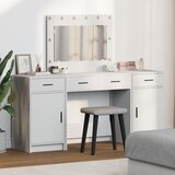vidaXL set 3 bela mdf, steklo kompaktno toaletna miza pravokotna Cene