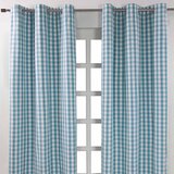 HOMESCAPES Bombažne modre blokovne gingham zavese Eyelet 117x137 cm, (20749204) Cene