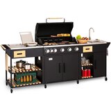 Klarstein Jersey zunanja kuhinja s plinskim žarom in pomivalnim koritom, 20,7 kW, 5+1 gorilnikov, mobilna | Shoptok.si