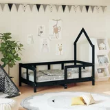  Otroški posteljni okvir črn 70x140 cm trdna borovina, (20916816)