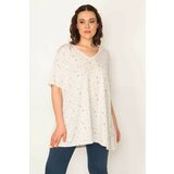Şans Women's Plus Size Mink Cotton Fabric V-Neck Patterned Tunic Cene