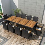 vidaXL 11-dijelni vrtni blagovaonski set od poliratana s jastucima crni | shoptok.hr