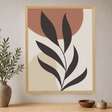 Wallxpert uramljena slika na platnu Cc-D-Ah-1030, tamna grana sa listovima na terakota i bež oblicima, 45 x 60 cm Cene
