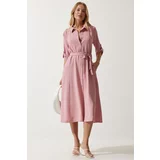 Happiness İstanbul Women's Candy Pink Belted Shirt Dress