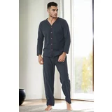 Dewberry J4425 Mens Buttoned Long Sleeve Pyjama Set-NAVY BLUE