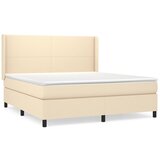 vidaXL Box spring postelja z vzmetnico krem 160x200 cm blago, (20897190) Cene