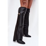 Boto Insulated boots with turned-up shaft over the knee block heel black Serelle | Shoptok.si