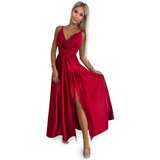 Numoco 498-4 Long satin dress with a neckline and double straps - red | shoptok.hr