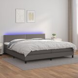 Krevet box spring s madracem LED sivi 200x200cm od umjetne kože | Eponuda.com