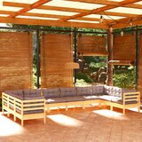  10-dijelna vrtna garnitura od borovine sa sivim jastucima | shoptok.hr