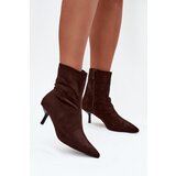 Boto Insulated Women's Ankle Boots on Heel Eco Suede Chocolate Belisse | shoptok.hr