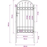  Vrata za ogradu ASSEN s lučnim vrhom čelik 102x175 cm crna | Eponuda.com