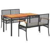  3-dijelni vrtni blagovaonski set s jastucima od poliratana crni Crna 140 cm table length | shoptok.hr