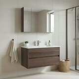 Hanah home Side 100 v3 - 634 Walnut Bathroom Cabinet With Sink & Mirror Set (2 Pieces) Cene