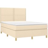  Box spring postelja z vzmetnico LED krem 140x200 cm blago, (20726790) | Shoptok.si