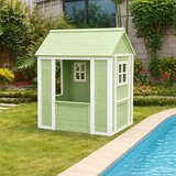 GINGER Home dječja drvena kućica za igru na otvorenom, zeleno i bijelo, 107 × 90 × 144 cm | shoptok.hr