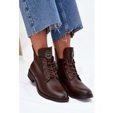 Boto Low Women's Ankle Boots On Flat Heel With Decorative Detail Lined Brown Cylira | Shoptok.si