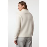 Trendyol Ecru Wool Wide Pattern Turn-down Collar Zippered Knitwear Sweater | Shoptok.si