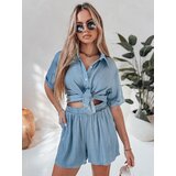 DStreet Komplet damski lniany oversize LINEN LOVE jasnoniebieski | shoptok.hr