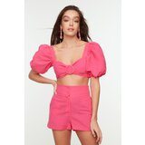 Trendyol Pink Balloon Sleeve Buckled Shorts Blouse Set | Shoptok.si