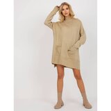 Fashion Hunters Beige long oversize sweater with pockets and a turtleneck | Shoptok.si