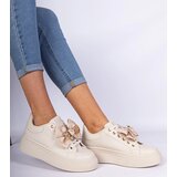 Gemre Karinka beige sneakers decorated with a bow and a golden teddy bear | shoptok.hr