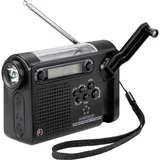 RF-CR-200 prijenosni radio ukw, am (1018), kw mogućnost punjenja, solarni panel, ručna obrtaljka, funkcija alarma, džepna svjetiljka crna