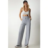  Women's Gray Basic Knitted Sweatpants with Pocket