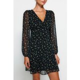 Trendyol Black Floral Print A-line V-neck Lined Chiffon Woven Dress | Eponuda.ba
