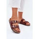 EVENTO Women's Slippers With Buckles Made Of Eco Leather Brown Iskira | shoptok.hr