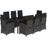  9-dijelni vrtni blagovaonski set s jastucima crni od poliratana Crna Dužina stola 190 cm | Shoptok.si
