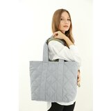 Madamra Light Gray Women's Quilted Pattern Puffy Bag Cene
