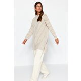 Trendyol Beige Silvery Long Knitwear Sweater Cene