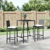 3-dijelni vrtni barski set od poliratana s jastucima crni Crna 70 cm table length | Shoptok.si