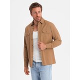 Ombre Men's REGULAR FIT cotton shirt with buttoned pockets - camel | Shoptok.si