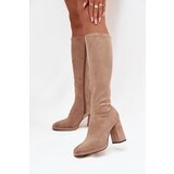 Boto Women's Boots with Stitching on Block Heel Beige Brivana | shoptok.hr